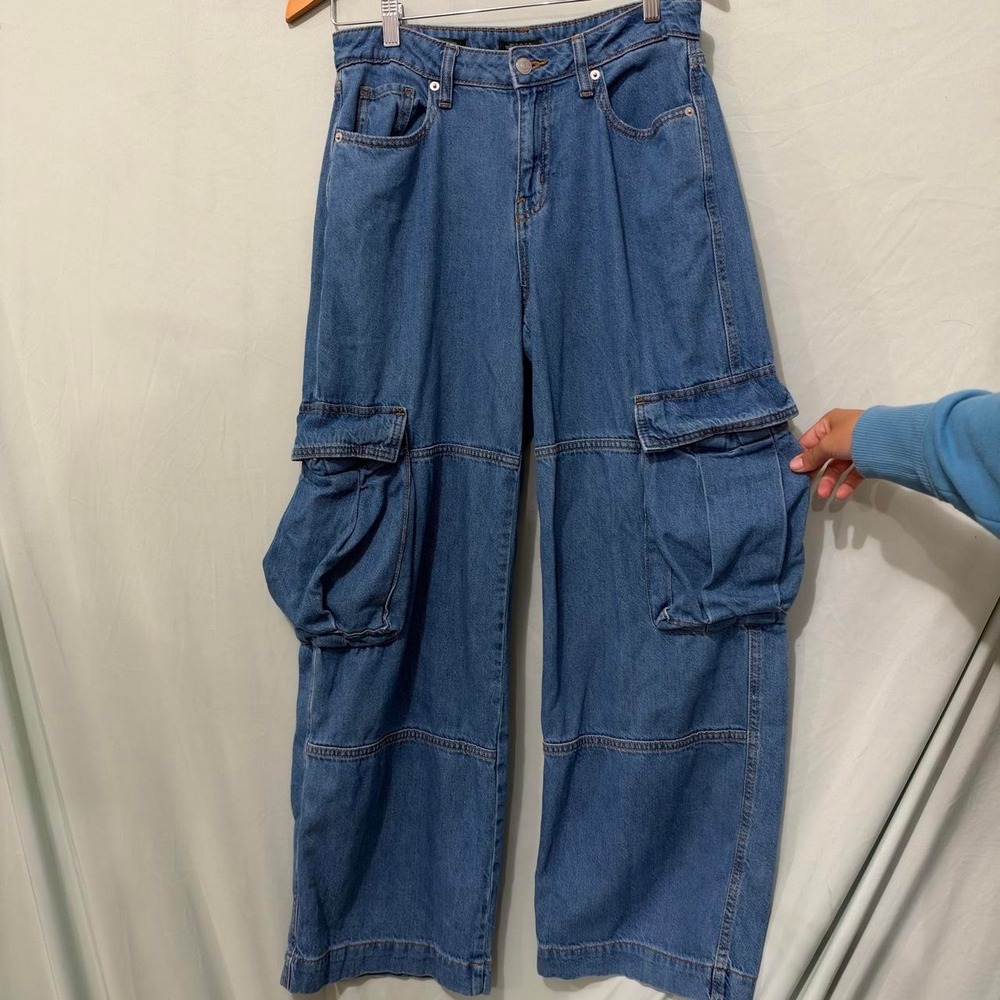 Wild Fable Womens 6 Mid Rise Baggy Cargo Jeans Medium Wash Wide Leg Y2K Denim